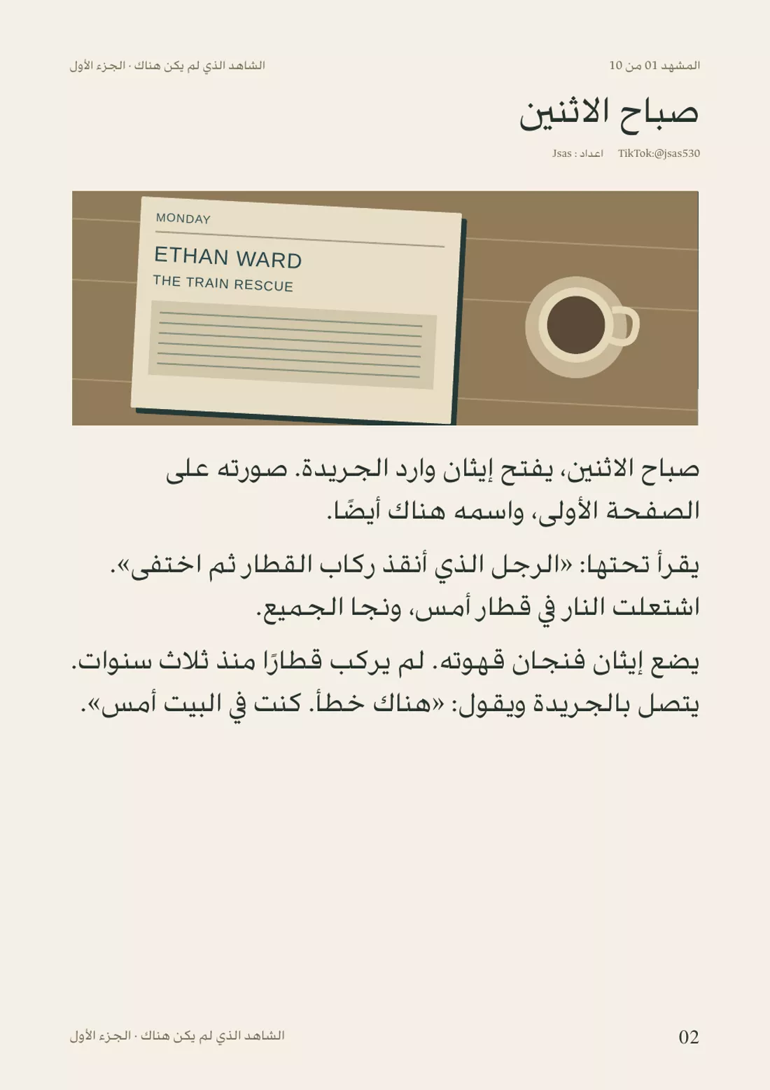 الترجمة العربية لصفحة من قصة الشاهد الذي لم يكن هناك